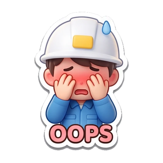 Construction girl looking embarrassed with hands on face saying OOPS Yewab Construction Crew sticker for expressive chats and social replies.