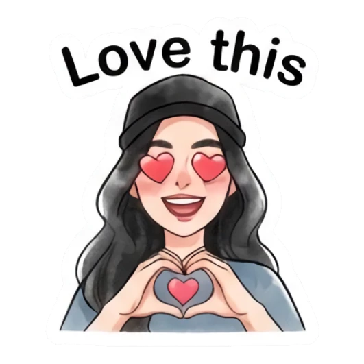 Girl in cap making heart shape with hands with text Love this Modern Girl Daily Vibes sticker for expressive chats and social replies.