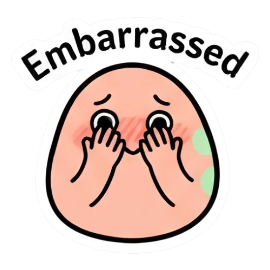 Shy egg character covering face with hands and text Embarrassed Doodle Egg Expressions sticker for expressive chats and social replies.