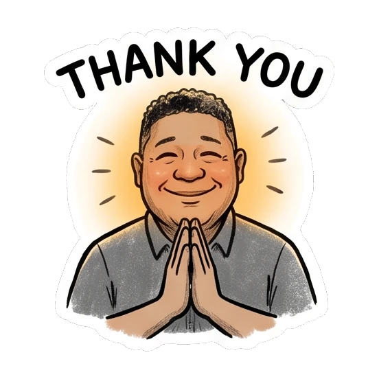 Photographer with hands together in a thankful prayer pose Studio Life Guy sticker for expressive chats and social replies.