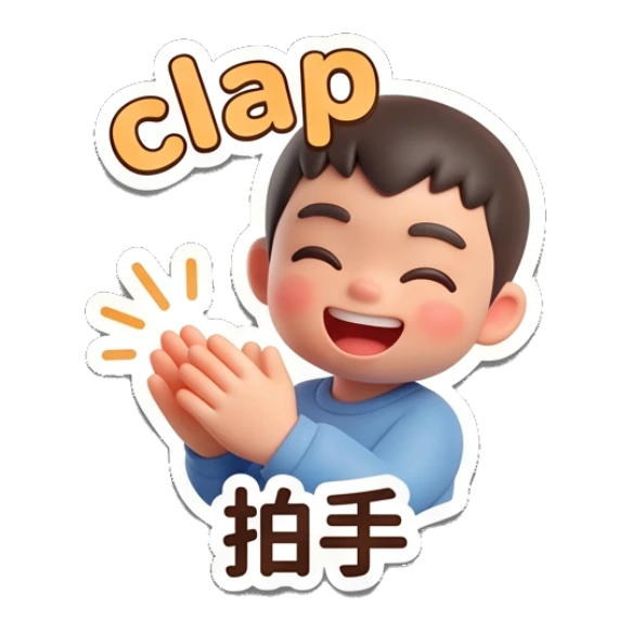 Joyful boy clapping his hands with an enthusiastic expression. Little Boy Daily Expressions sticker for expressive chats and social replies.