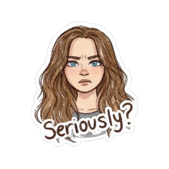 Curly-haired girl looking skeptical with a frown. Curly Haired Girl Moods sticker for expressive chats and social replies.