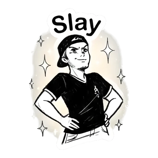 Confident man posing with hands on hips looking like a slay Cool Guy Doodle Daily sticker for expressive chats and social replies.
