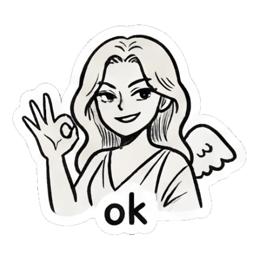 Angel girl making an OK gesture with a confident smile. Little Angel Doodle Diary sticker for expressive chats and social replies.