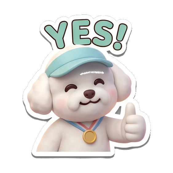 Bichon wearing a cap and giving a thumbs up, Yes text Bichon Buddy Daily Vibes sticker for expressive chats and social replies.