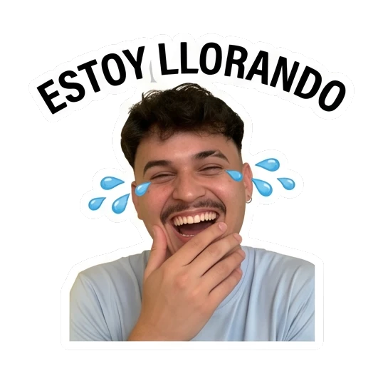 Young man laughing with tears of joy. Daily Life of a Trendy Guy sticker for expressive chats and social replies.