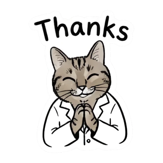 Grateful cat with hands together in prayer Doctor Tabby Cat Daily sticker for expressive chats and social replies.