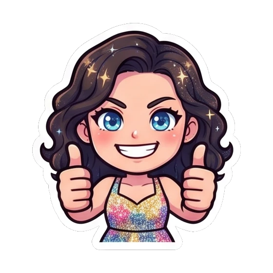 Girl giving a double thumbs up with a confident smile Sparkly Curly Girl Daily sticker for expressive chats and social replies.