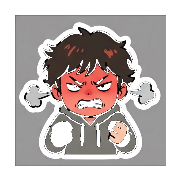 Boy with braces angry with steam from ears Cheerful Braces Boy sticker for expressive chats and social replies.