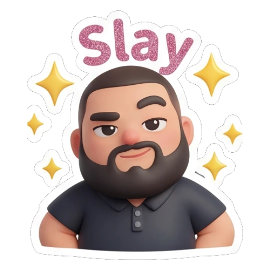 Bearded man looking confident and slaying. Bearded Buddy Expressions sticker for expressive chats and social replies.