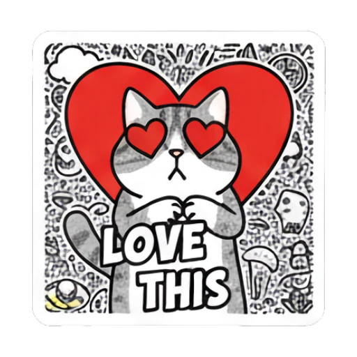 Cat with heart eyes and text LOVE THIS Doodle Cat Daily Vibes sticker for expressive chats and social replies.