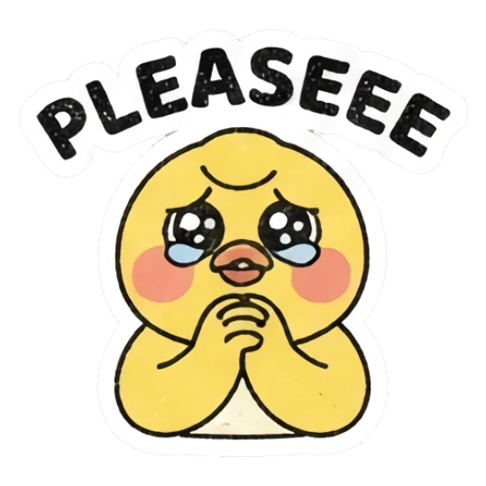 Pleading yellow chick with teary eyes Gritty Retro Chick sticker for expressive chats and social replies.