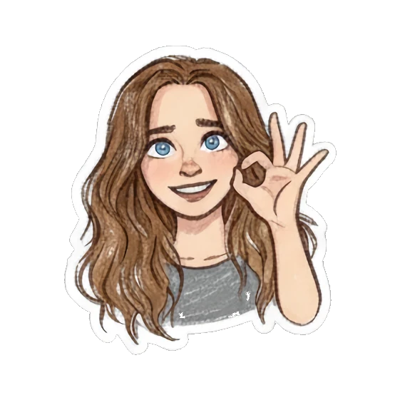 Curly-haired girl making an OK gesture with a smile. Curly Haired Girl Moods sticker for expressive chats and social replies.