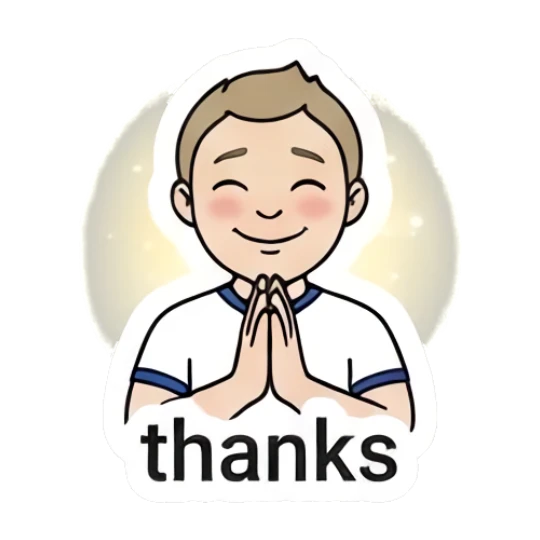 A grateful boy with hands pressed together in prayer. Daily Life of a Cartoon Boy sticker for expressive chats and social replies.