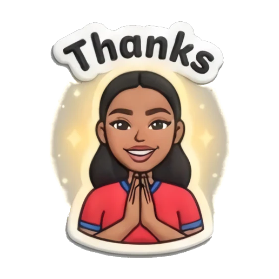 Girl with hands in prayer, Thanks text Sporty Girl Vibes sticker for expressive chats and social replies.