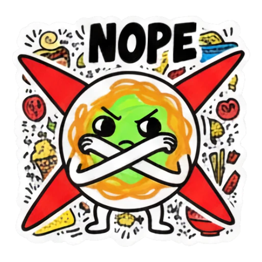Circular food character crossing arms with 'NOPE' text Doodle Foodie Vibes sticker for expressive chats and social replies.