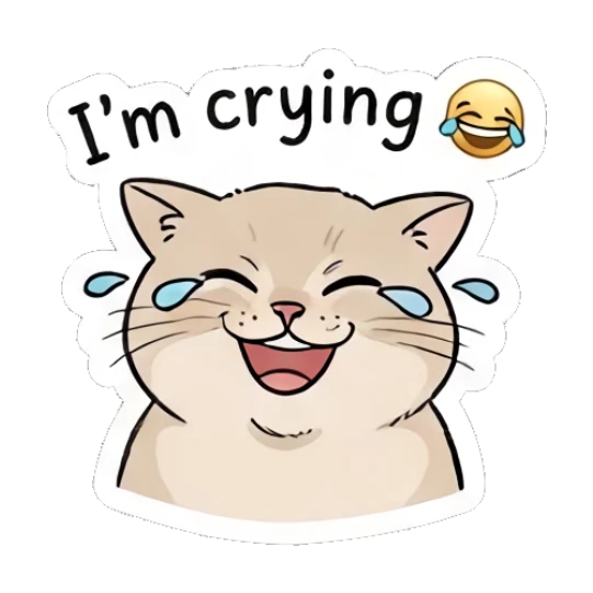 Laughing cat crying tears of joy Chubby Cat Daily Moods sticker for expressive chats and social replies.
