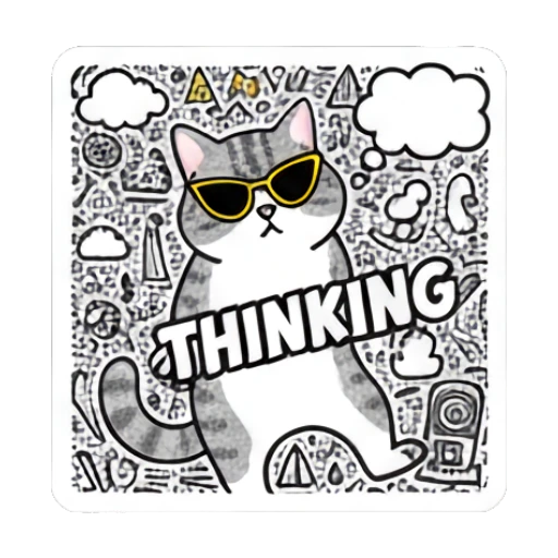 Cool cat wearing sunglasses with text THINKING Doodle Cat Daily Vibes sticker for expressive chats and social replies.