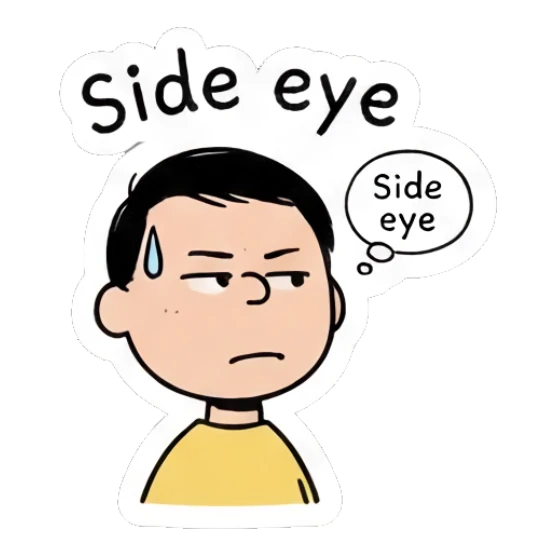 Boy giving a suspicious side eye with a sweat drop. Daily Life of a Cartoon Boy sticker for expressive chats and social replies.