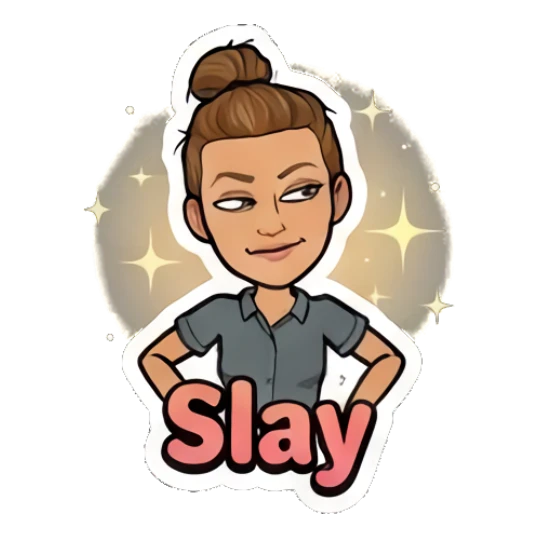 Girl standing confidently with hands on hips and Slay text Retro Cartoon Girl Daily Life sticker for expressive chats and social replies.