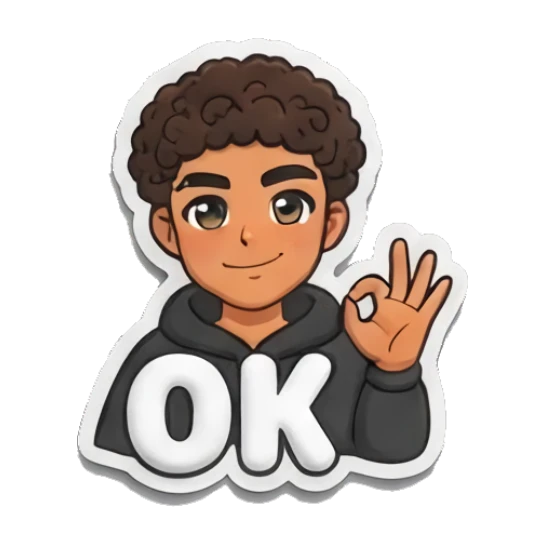 Curly-haired boy making an OK gesture with a confident smile. Curly Hair Boy Daily Vibes sticker for expressive chats and social replies.