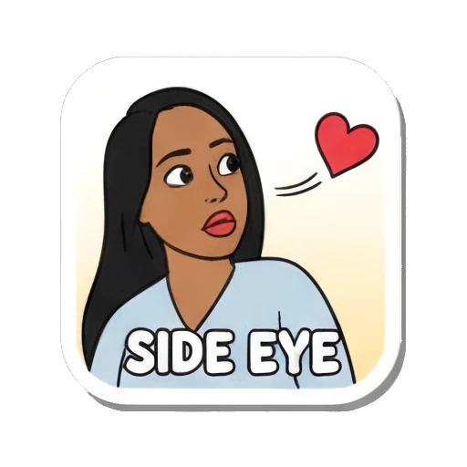Woman looking sideways with a heart icon Daily Duo Vibes sticker for expressive chats and social replies.