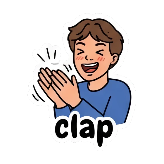 Boy clapping hands with 'clap' text Cool Guy Daily Vibes sticker for expressive chats and social replies.