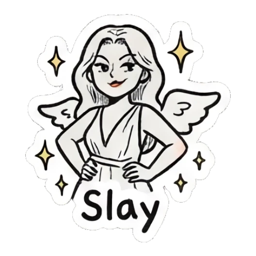 Angel girl posing confidently with a sassy attitude. Little Angel Doodle Diary sticker for expressive chats and social replies.