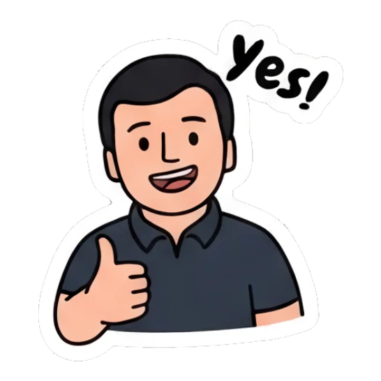 Man smiling and giving a thumbs up saying Yes! Everyday Office Guy sticker for expressive chats and social replies.