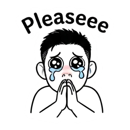 Young man begging with teary eyes Cool Guy Daily Vibes sticker for expressive chats and social replies.