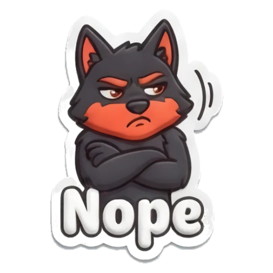 Stubborn wolf with crossed arms saying Nope Puffy Wolf Moods sticker for expressive chats and social replies.