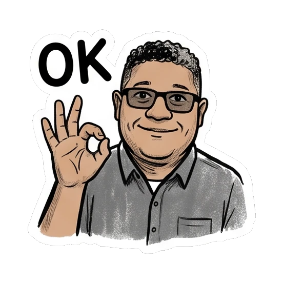 Photographer making an OK hand gesture with a confident smile Studio Life Guy sticker for expressive chats and social replies.