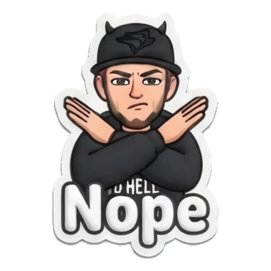 Guy making X gesture with arms with text Nope Custom camojis sticker for expressive chats and social replies.