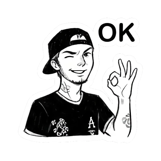 Young man in cap making OK gesture with winking eye Cool Guy Doodle Daily sticker for expressive chats and social replies.