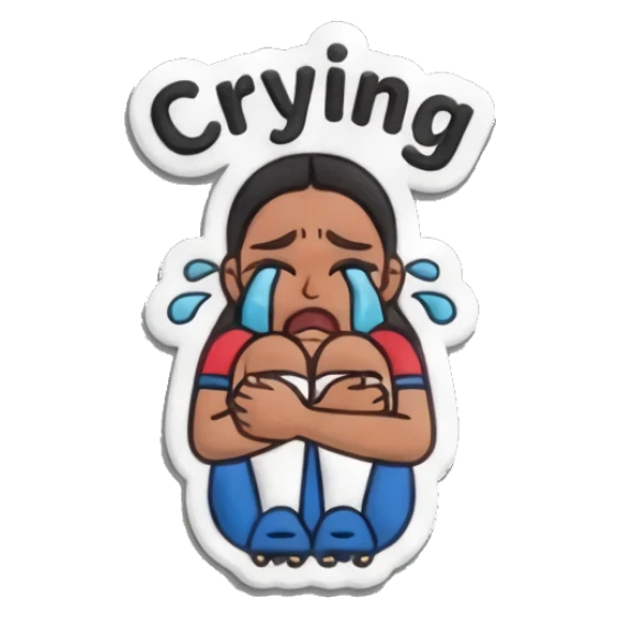 Girl crying while sitting, sad expression Sporty Girl Vibes sticker for expressive chats and social replies.