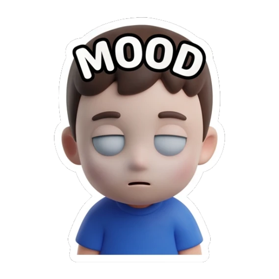 Boy looking blank and tired with Mood text Little Boy Daily Vibes sticker for expressive chats and social replies.