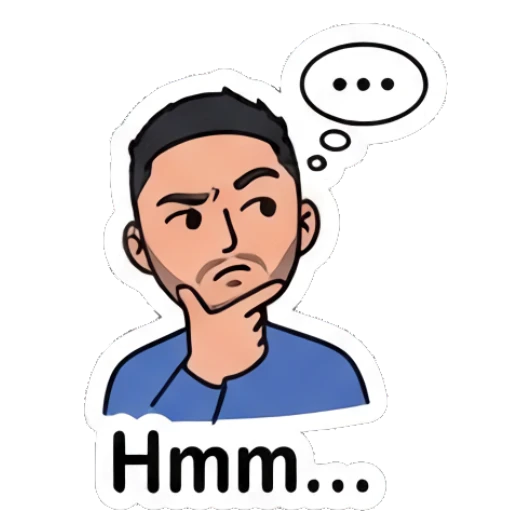 Young man with a hand on his chin, deep in thought, hmm expression. Daily Vibe Guy sticker for expressive chats and social replies.