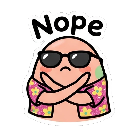 Pink egg in floral shirt crossing arms saying Nope Pink Egg Buddy Daily sticker for expressive chats and social replies.