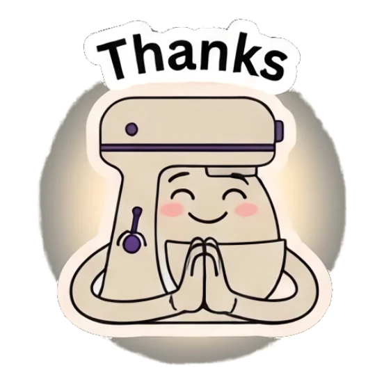 Mixer with hands together in a thankful pose Kitchen Mixer Moods sticker for expressive chats and social replies.