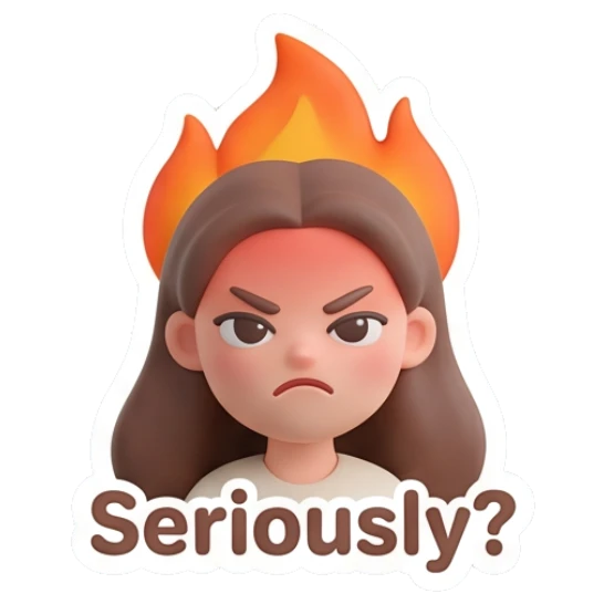 Girl with fire on head looking angry Cute Clay Girl Daily Expressions sticker for expressive chats and social replies.
