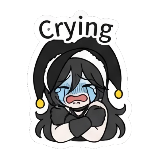 Jester girl crying with 'Crying' text Jester Girl Daily Moods sticker for expressive chats and social replies.