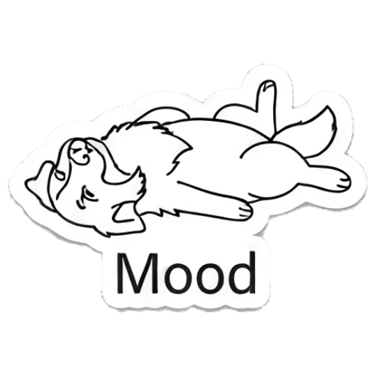 Relaxed dog lying on back in a mood pose Indie Line Art Doggy sticker for expressive chats and social replies.