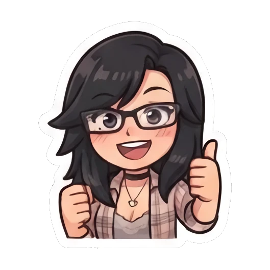 Girl with glasses giving a thumbs up with a cheerful smile Chibi Girl Daily Life sticker for expressive chats and social replies.