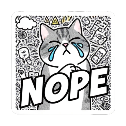 Sad cat crying with text NOPE Doodle Cat Daily Vibes sticker for expressive chats and social replies.
