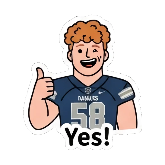 Excited ginger athlete giving a thumbs up with text Yes Ginger Athlete Vibes sticker for expressive chats and social replies.