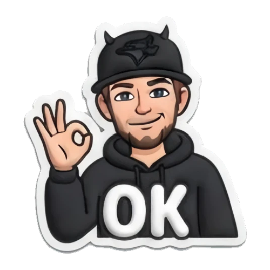 Guy making OK gesture with text OK Custom camojis sticker for expressive chats and social replies.