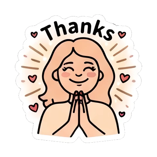 Girl praying with grateful expression, text Thanks Keith Haring Style Girl sticker for expressive chats and social replies.