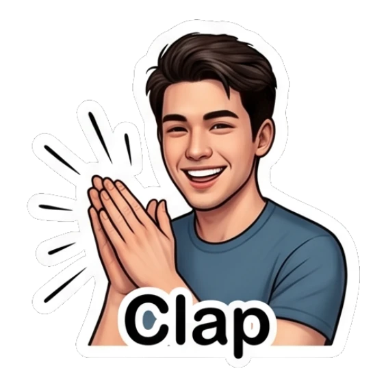 Young man clapping his hands in applause. Daily Life of a Cool Guy sticker for expressive chats and social replies.