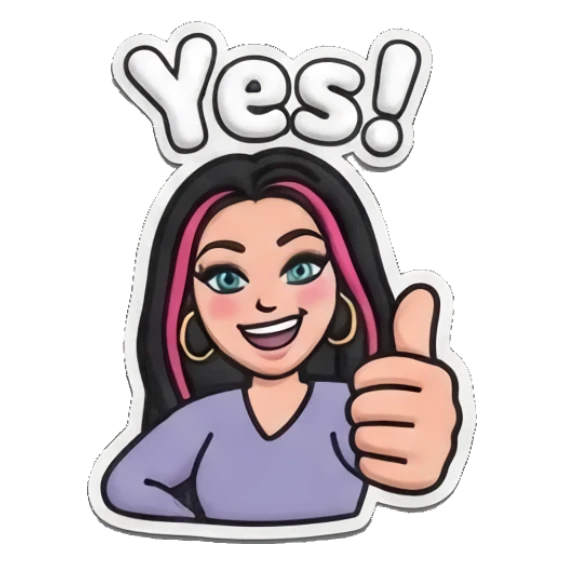 Cheerful girl giving a thumbs up for yes Puff Print Girl Vibes sticker for expressive chats and social replies.