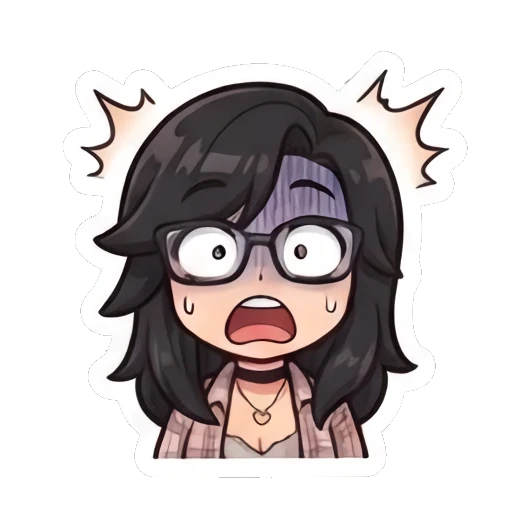 Girl with glasses looking shocked and panicked with blue stress lines Chibi Girl Daily Life sticker for expressive chats and social replies.